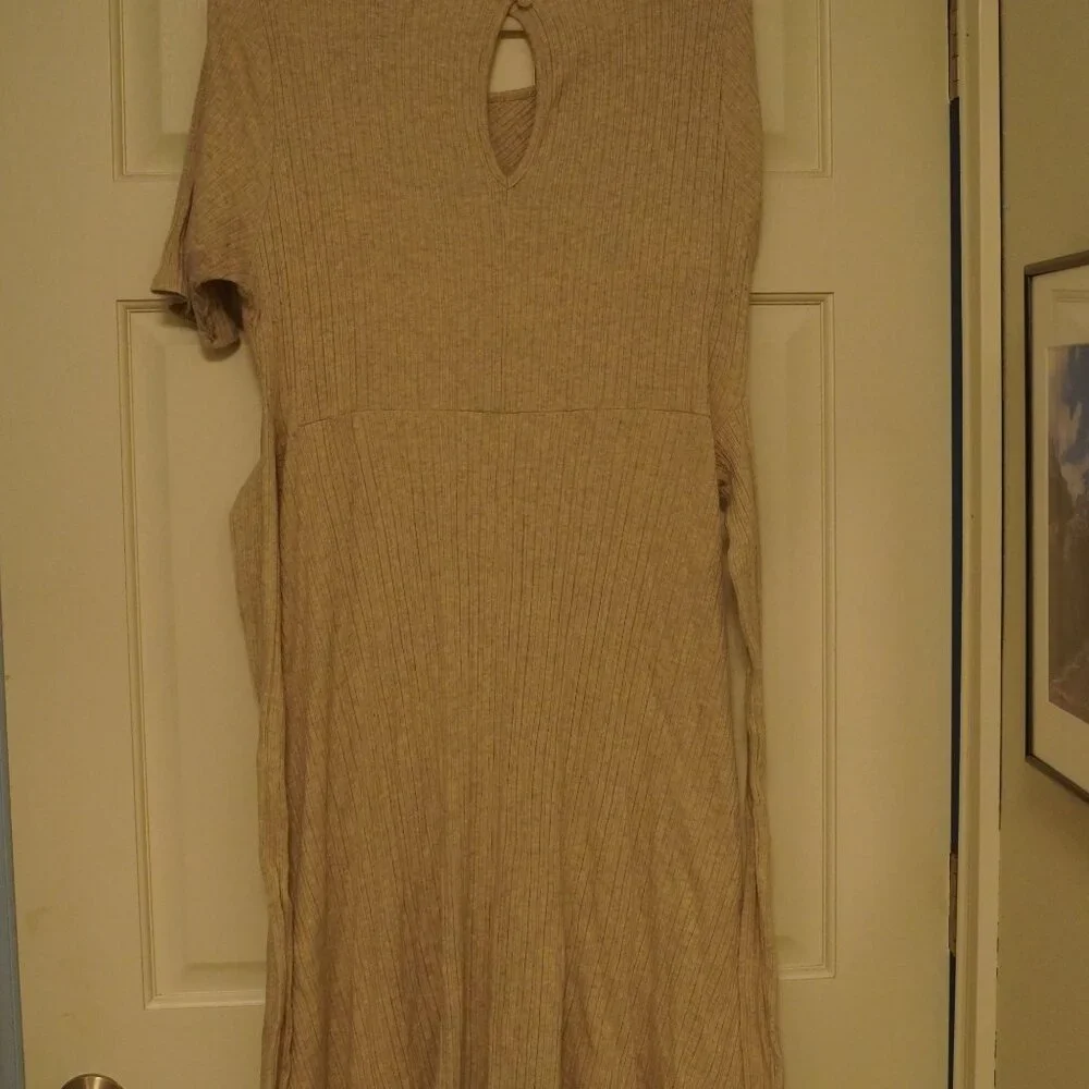 Gilli Oatmeal Rib Knit Dress 2X Short Sleeve Fit & Flare Soft Stretch - Picture 4 of 4